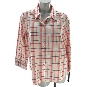 Foxcroft NWOT Shaped Fit 100% CottonPeach and White Plaid Shirt in Size 16